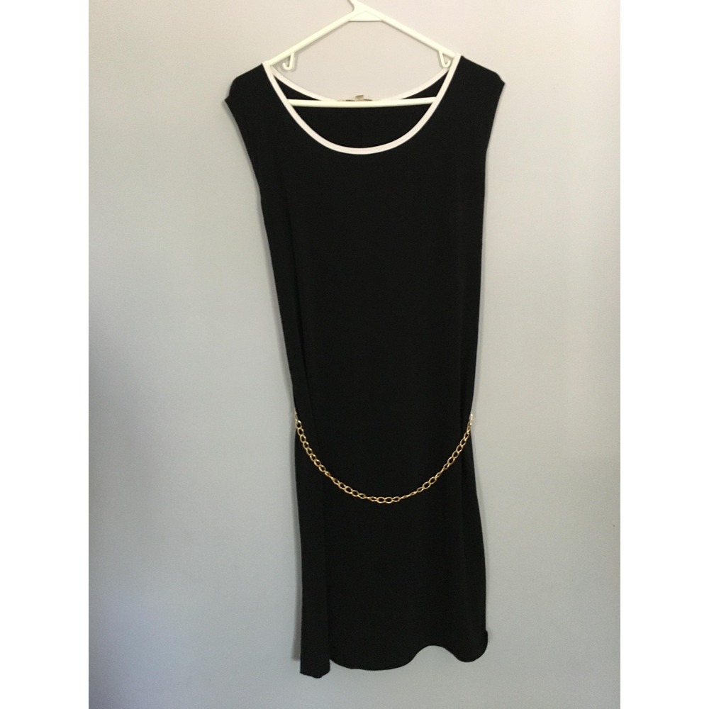 TravelSmith Dress Women XL Black‎ White Trim Sleeveless Chain Belt USA Stretch